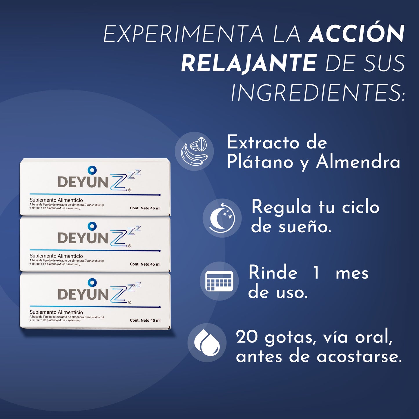 Beneficios de Deyun Z: regula el ciclo del sueño, rinde 1 mes, con extracto de plátano y almendra